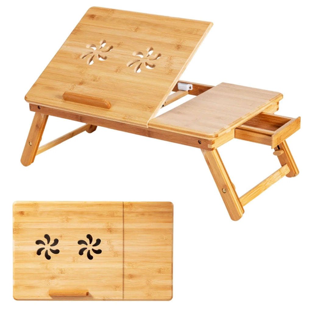 Vassoio inclinabile e regolabile per laptop 53 x 33 x 6 cm regolabile da 20 a 28 cm pratico contenitore realizzato in bambù naturale 20_0019637