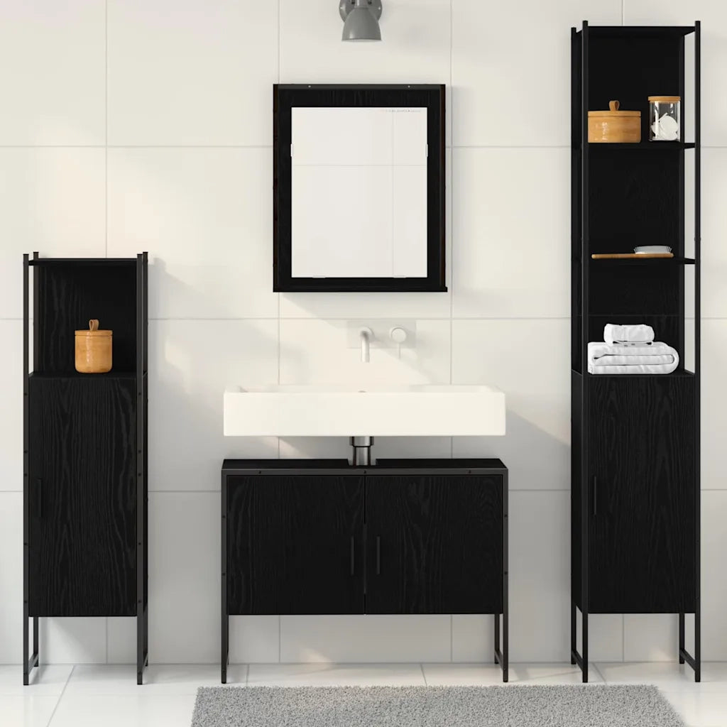 Set di mobili per il bagno 4 pcs Nero Legno multistrato 3334404