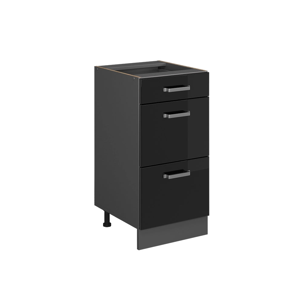 Vicco Mobiletto base per cucina Nero lucido 40 cm con cassetti, senza piano di lavoro