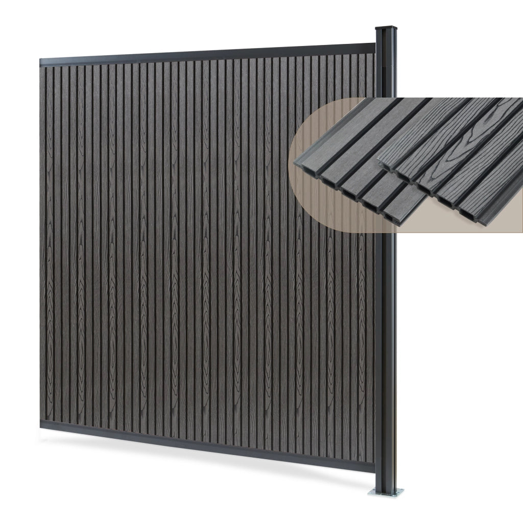 Recinzione Frangivista Grassano in WPC Modulo di Estensione con Montante (AxL) 185 x 175 - Grigio NEU.HOLZ