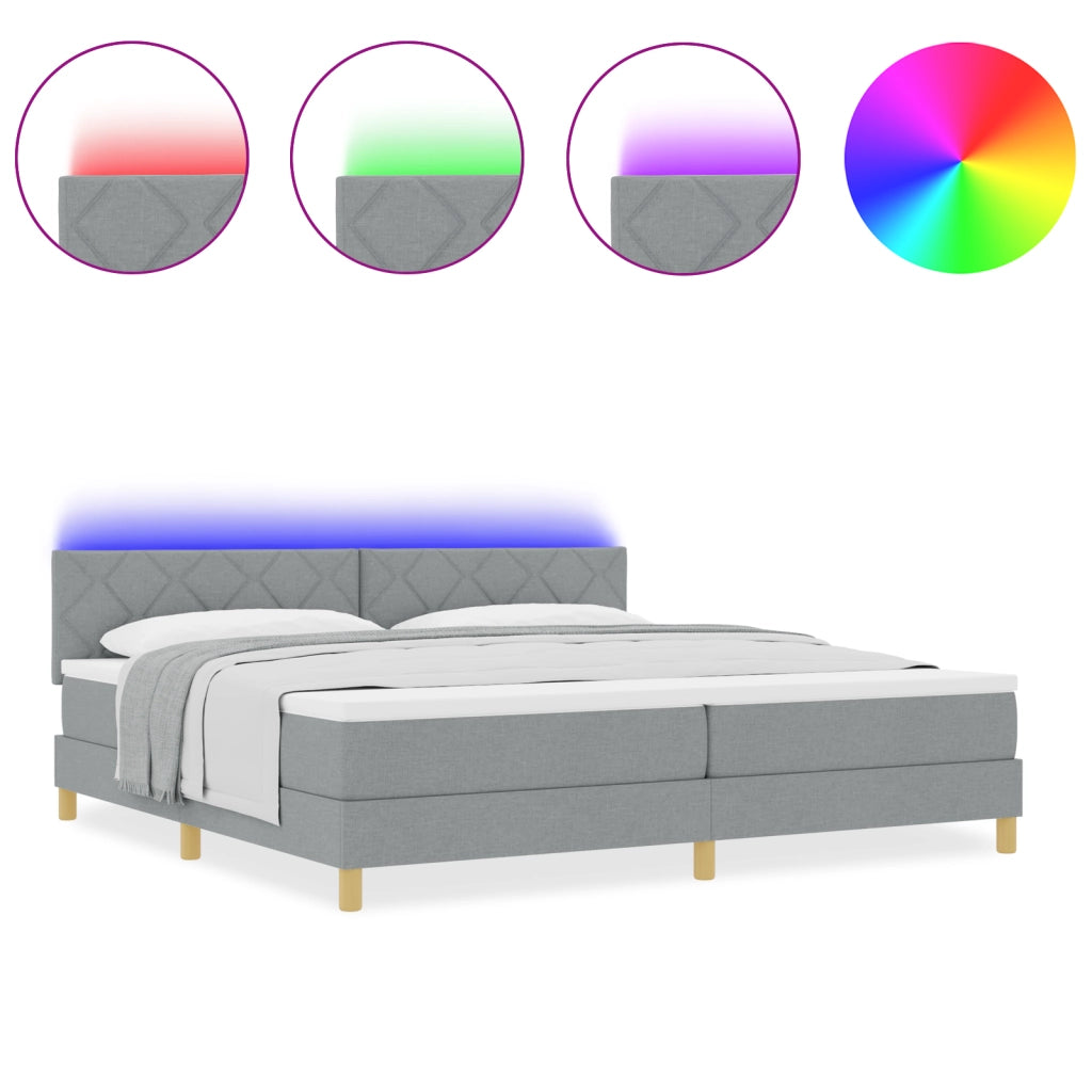 Letto a Box Spring con Materasso e LED Grigio Chiaro 200x200 cm Tessuto