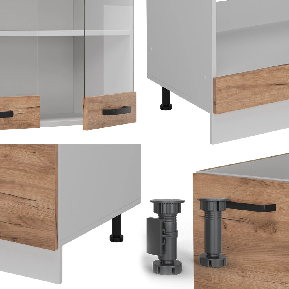 Cucina angolare completa R-Line Rovere dorato/Bianco 287 x 227 cm PL Antracite Vicco