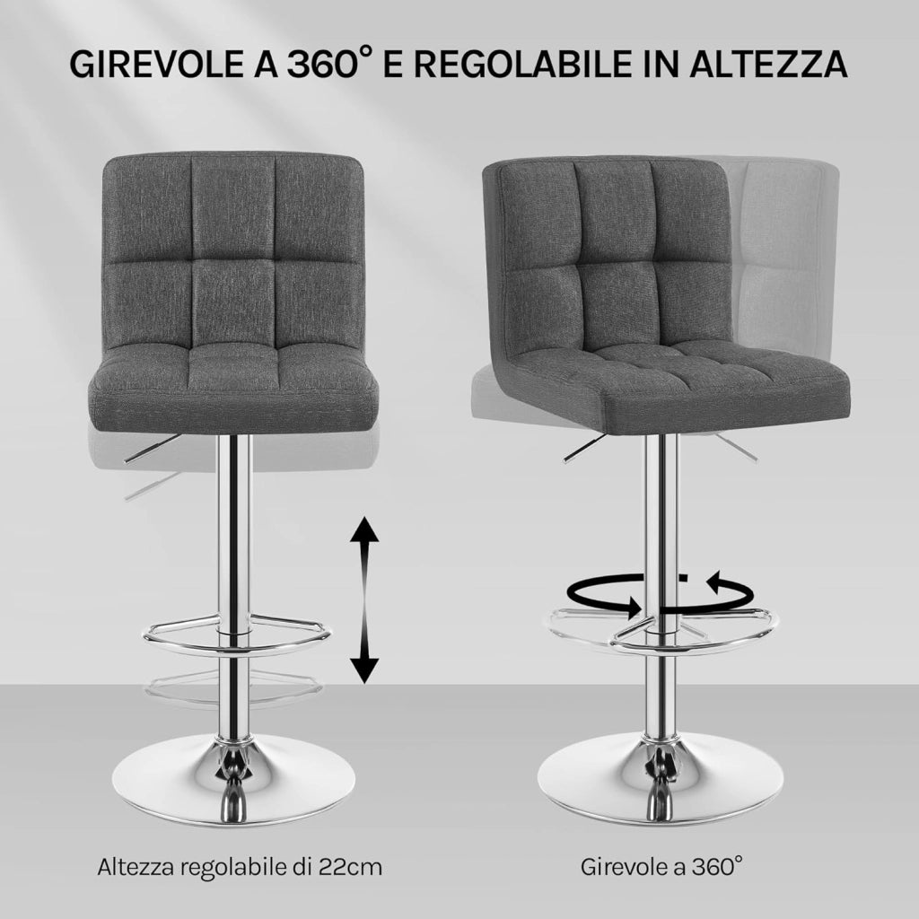 Sgabelli da Bar Sedia Cucina con Schienale Poggiapiedi Tessuto di Lino Cromato Altezza Regolabile Girevole Moderni Grigio Scuro 1 X