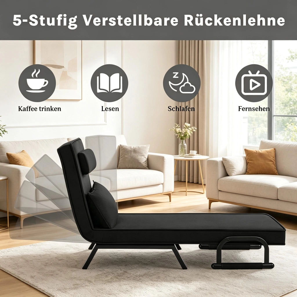 POLTRONA 3 in 1 convertibile 65x78x75 cm Nero in lino, schiuma e metallo