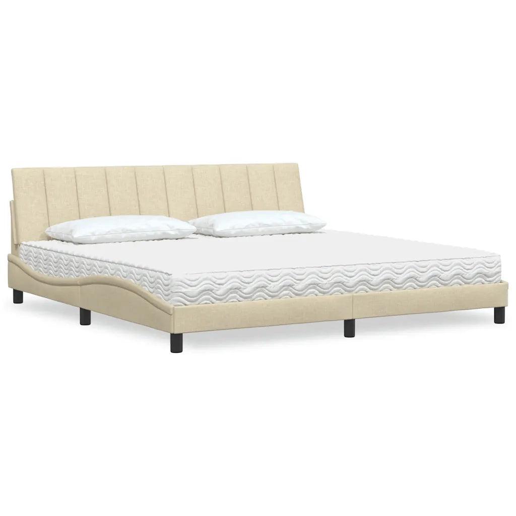 Letto con Materasso Hanko Crema 200x200 cm in Tessuto 3310557