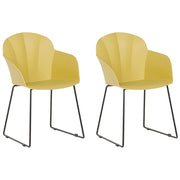 Set di 2 sedie da pranzo gialle in materiale sintetico gambe in metallo Nero formate sul retro del soggiorno moderno
