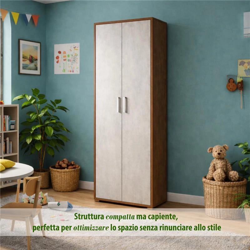 ARMADI DA ARREDO CON 2 ANTE DIMENSIONI 199X71X41 CM COLORE NOCE E OSSIDO BIANCO