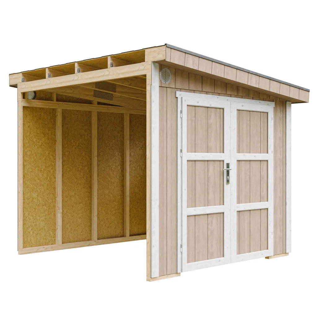 Casetta da giardino di qualit?  PREMIUM 5,9 m?² - H231x248x294 cm - Senza pavimento e parete laterale - Timbela M938B-TERRA BROWN