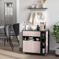 Carrello da Cucina Multiuso Moderno con Ruote Cassetto Anta in Legno Rovere, 76,5x40x82cm