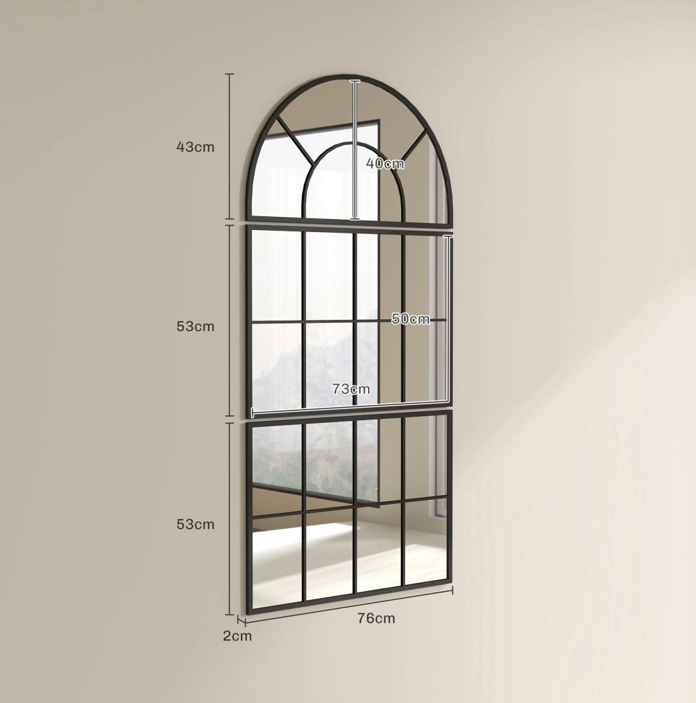 Specchio da parete a tre elementi ad arco con cornice in metallo nero