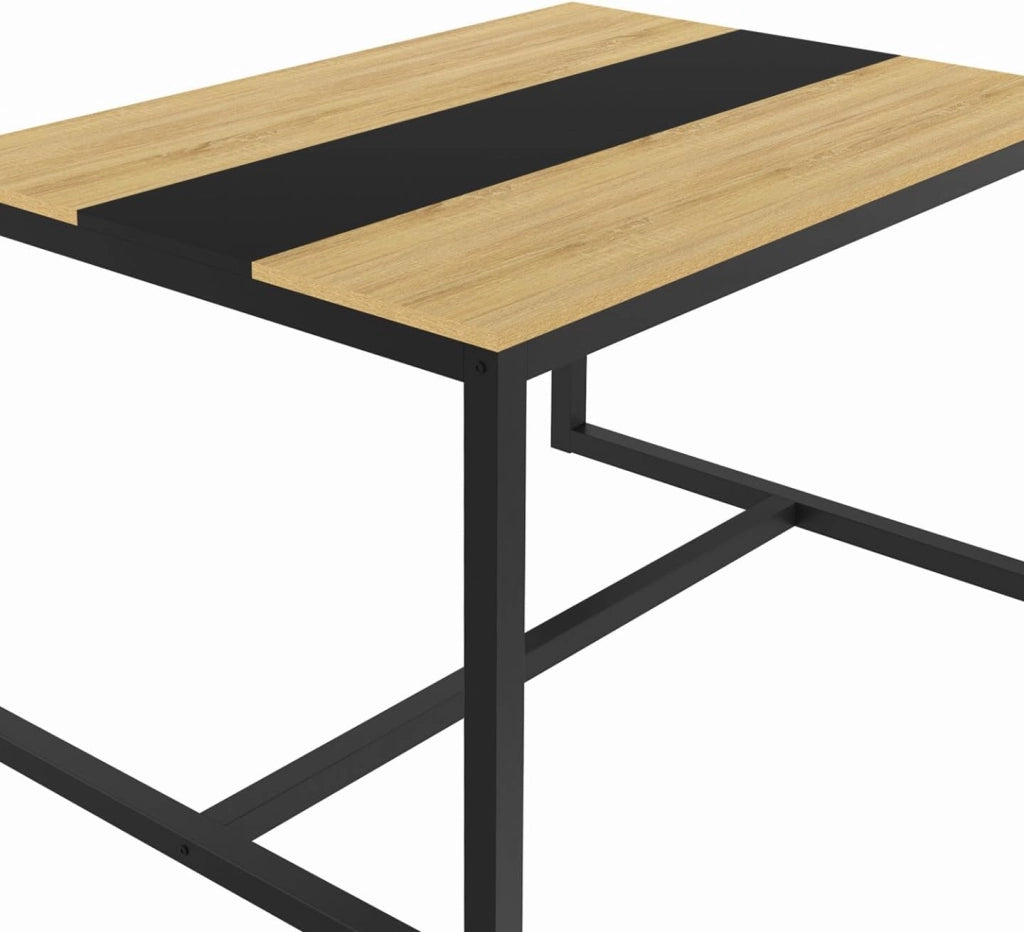 Tavolo da pranzo rettangolare DOVER 4 persone nero fascia centrale design industriale 120 cm