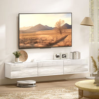 Mobile Porta TV fino a 82" Sospeso con 3 Armadietti a Ribalta e Ante Soft Close Bianco Lucido