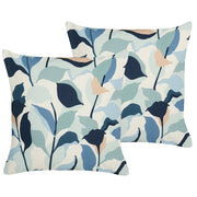 Set di 2 cuscini da giardino per esterni in poliestere con motivo a foglie blu 45 x 45 cm resistente all'acqua