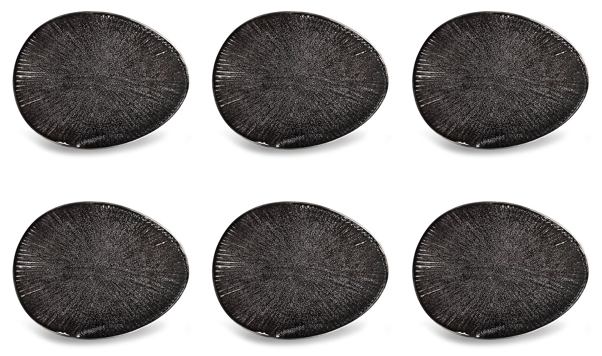 Set 6 Piatti Pane Aperitivo 16x12x2 cm in Gres Kaleidos Sirius Neri