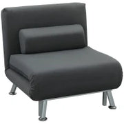 Poltrona Letto 3 in 1 con Schienale Regolabile e Cuscino in Tessuto Effetto Lino, Grigio Scuro