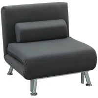Poltrona Letto 3 in 1 con Schienale Regolabile e Cuscino in Tessuto Effetto Lino, Grigio Scuro