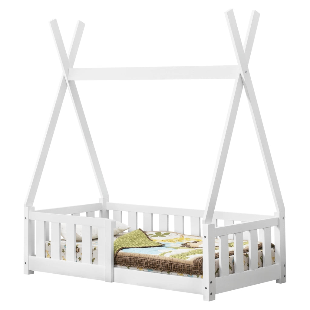 Letto a Capanna Helsingborg con Sponde 70 x 140 cm Bianco [en.casa]