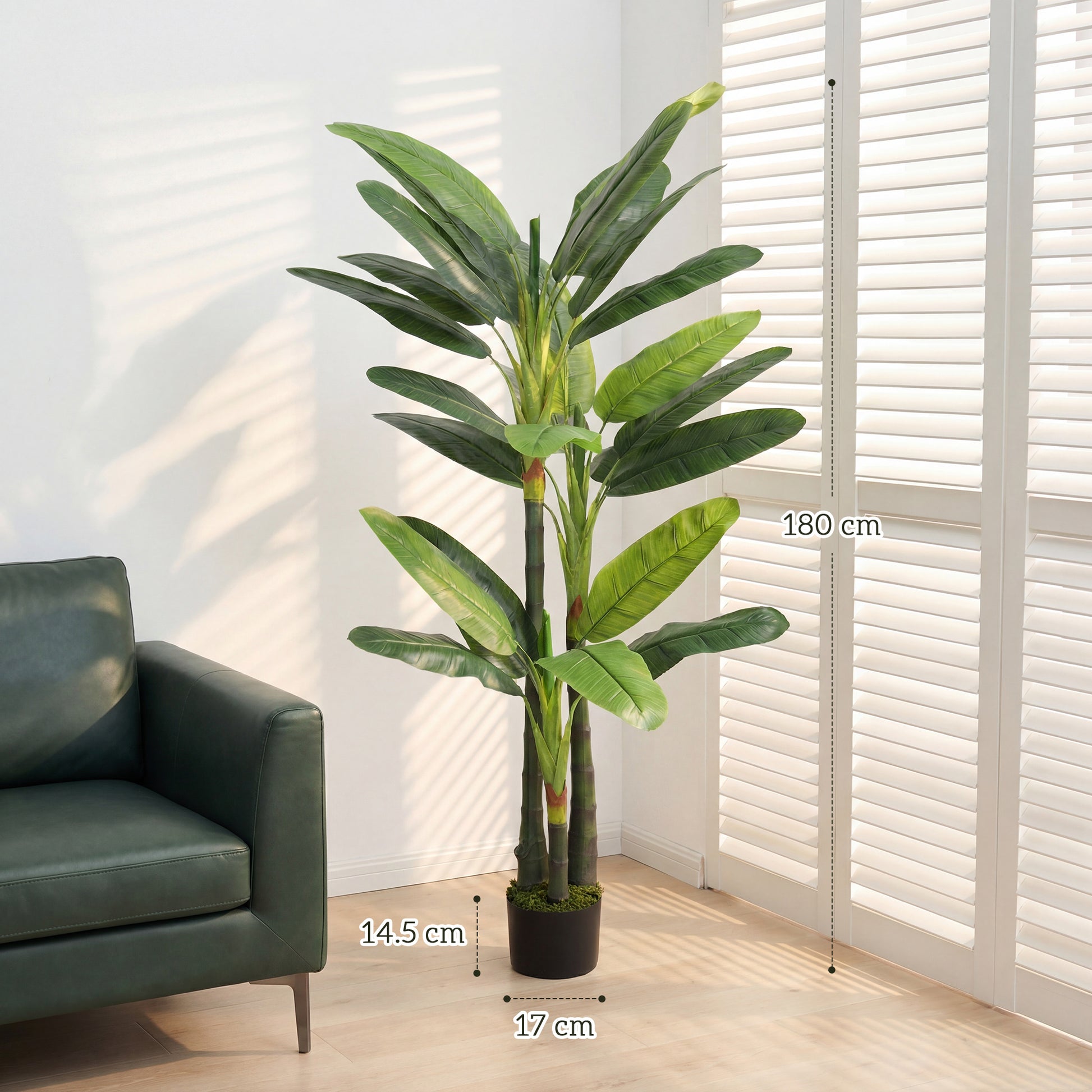 Pianta Artificiale Albero di Banano Finto con 18 Foglie Alto 180 cm Verde