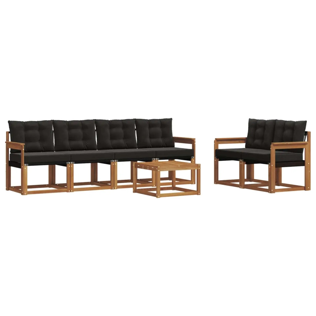 Set di divani da esterno con cuscino 7 pcs Naturale e Nero