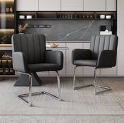 Set 2 sedie da pranzo nere in pelle PU con schienale ergonomico a Z e gambe in metallo