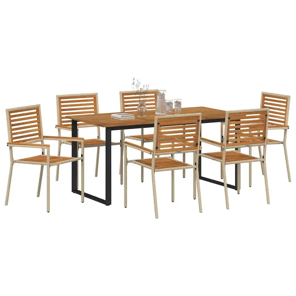 Set da Pranzo per Giardino 7 pcs Beige Legno di Acacia Massello