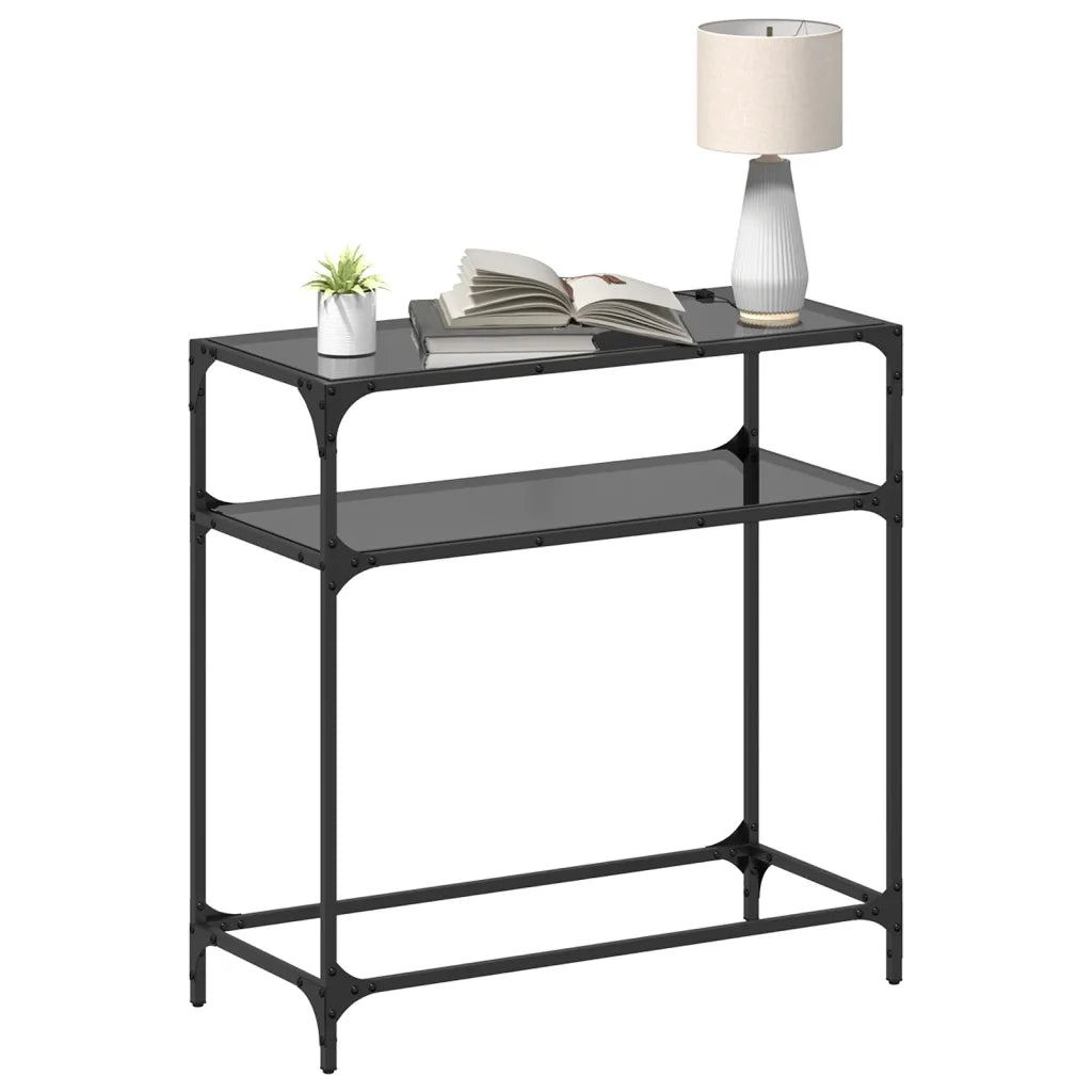 Tavolino Consolle con Piano in Vetro Nero 80x35x81cm in Acciaio 846025
