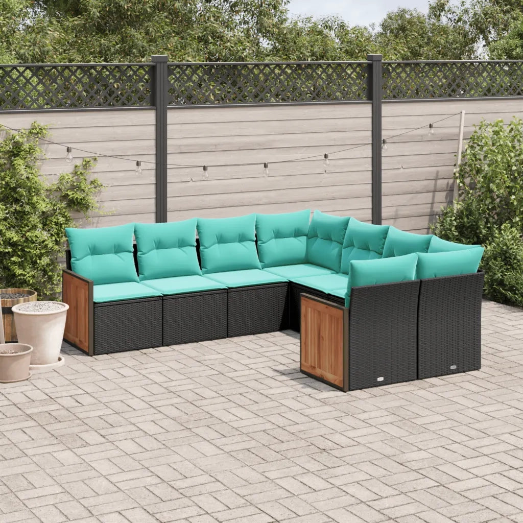 Set Divani da Giardino 8 pz con Cuscini Nero in Polyrattan 3228234