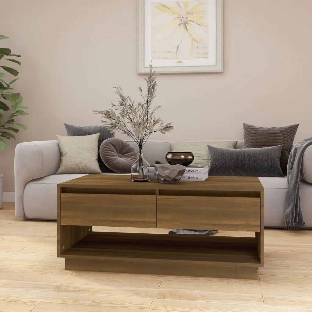 Tavolino da Salotto Marrone Rovere 102,5x55x44 cm in Truciolato 812980