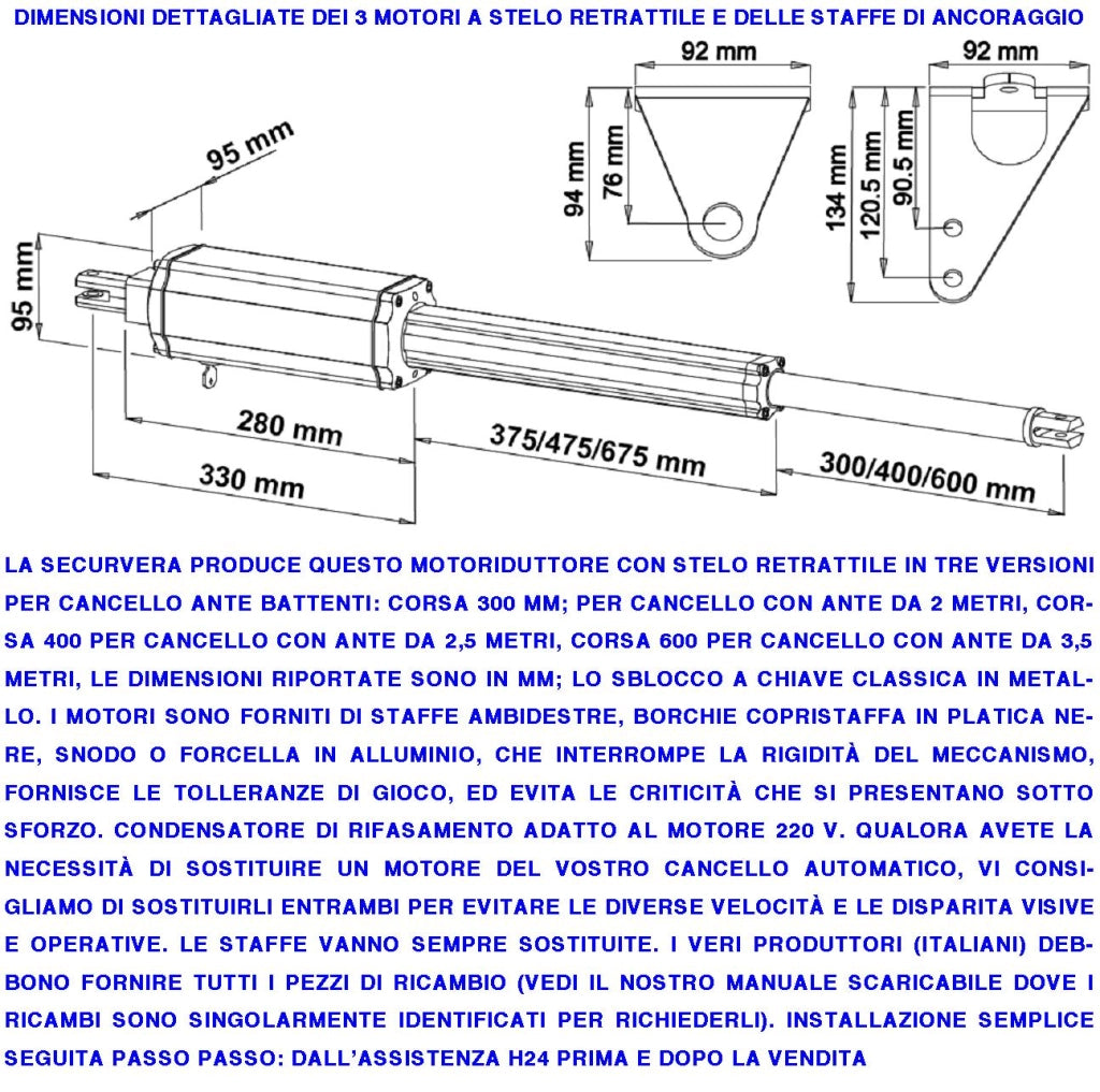 Cancello Elettrico 4 Metri 2 Ante Kit Motori 230 V Stelo Retrattile Autobloccante Corsa 300 MM Radiocomando Fotocellule Faro Chiave Cartello Monitore Centrale Luce di Cortesia Condominiale o Pedonale