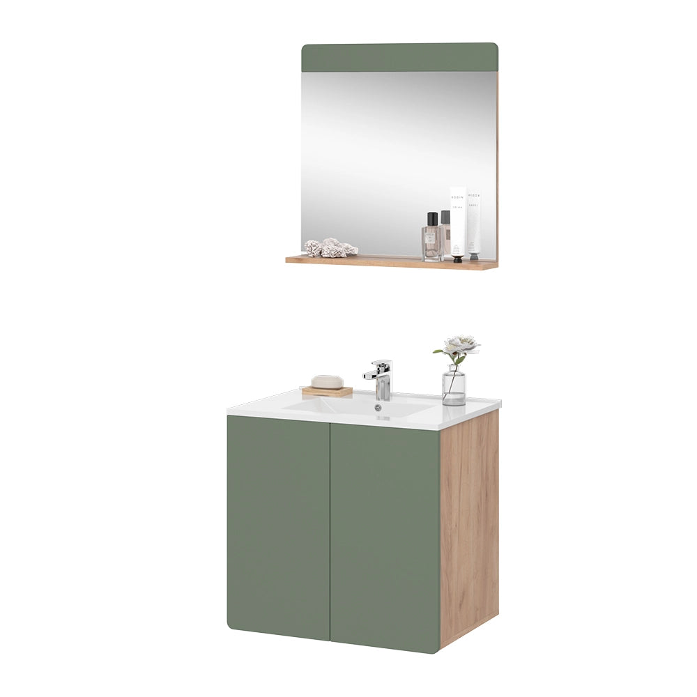 Vicco Set di mobili da bagno Goldkraft rovere/verde 3 parti con specchio