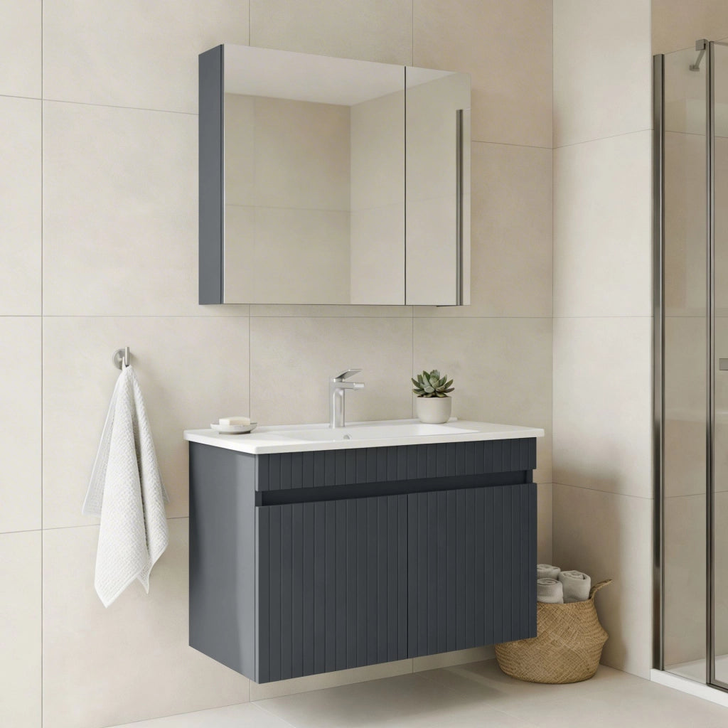 Set mobile lavabo con specchio (2 pezzi) "Tivoli 85" - 85 x 45 x 57 cm - Antracite opaco