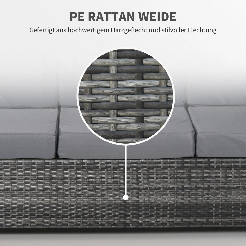 Divano lounge a 3 posti con cuscini in rattan per terrazzo e balcone grigio