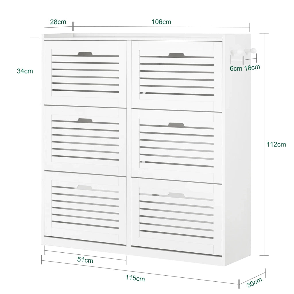 Scarpiera Con 6 Ribalte Scarpiera Con 12 Ripiani Portascarpe Salvaspazio Regolabili Bianco, FSR145-W SoBuy
