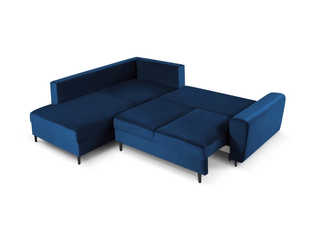 Cosmopolitan Design - Divano convertibile angolare sinistro con contenitore "Kyoto" 5 posti in velluto blu reale 
