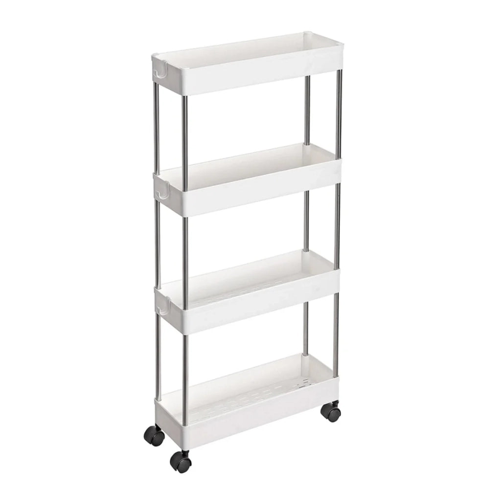 Carrello portaoggetti mobile a 4 ripiani ripiano mobile per bagni e cucine stretti 40 x 13,5 x 86 cm bianco 12_0005019