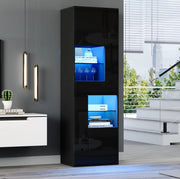 Vetrina 55x38x170 cm con LED e ripiani regolabili in truciolare nera