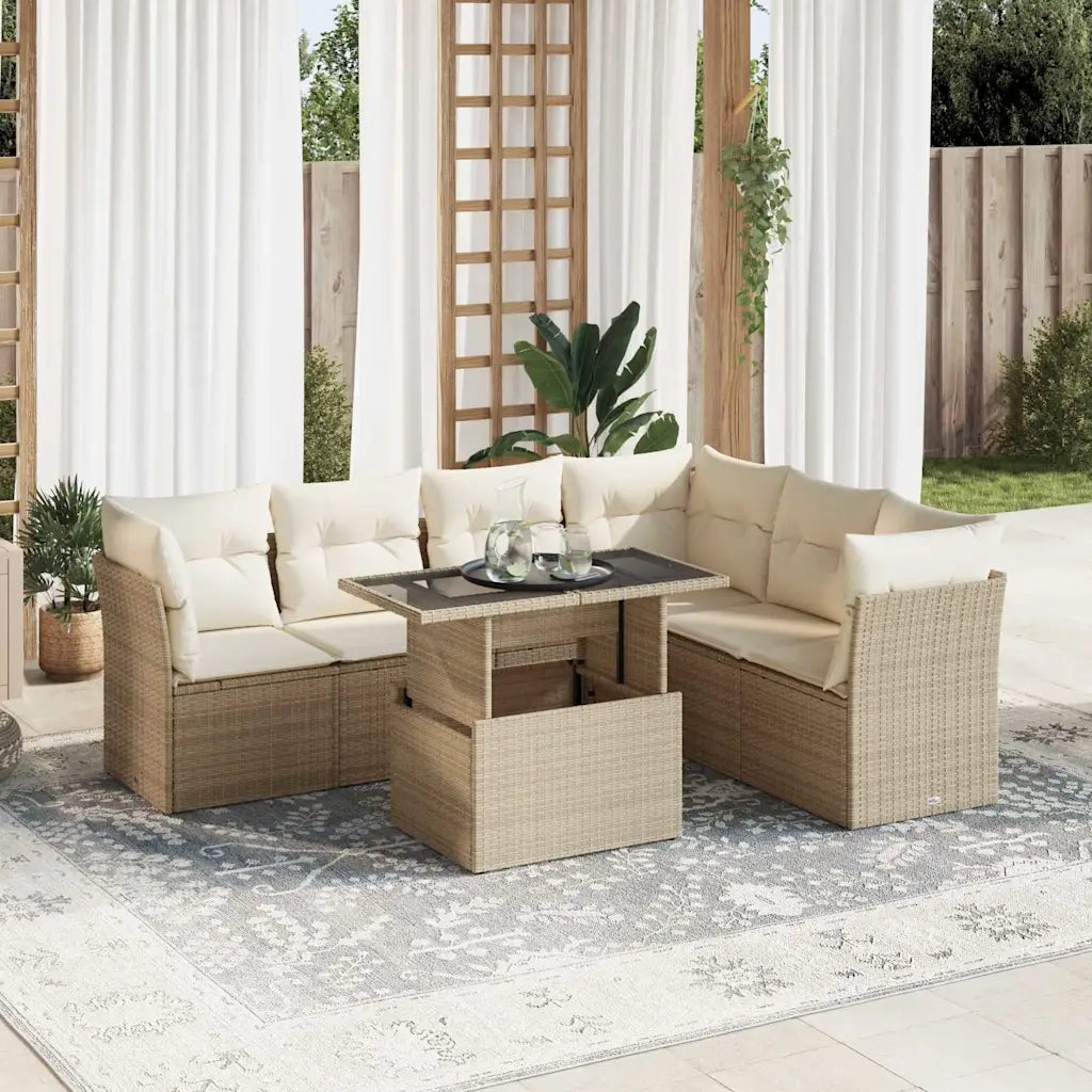 vidaXL Set Divani da Giardino 7 pz con Cuscini Beige in Polyrattan