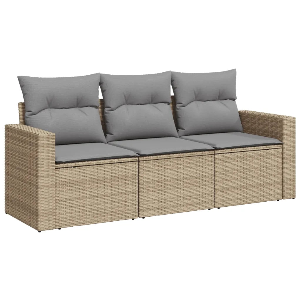 Set Divano da Giardino 3 pz | Set Salotto da Giardino con Cuscini Beige in Polyrattan