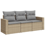 Set Divano da Giardino 3 pz | Set Salotto da Giardino con Cuscini Beige in Polyrattan