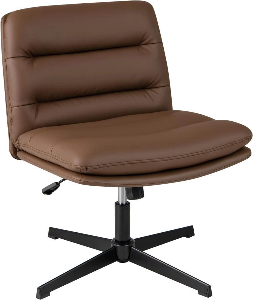 Sedia per Ufficio con Altezza Regolabile, Sedia Girevole con Base ad Incrocio, Sedile e Schienale Confortevoli, Sedia da Visitatori per Camera da Letto, Studio, Portata 150 kg (Marrone)