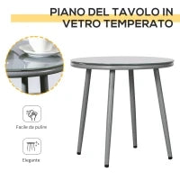 Set da Giardino con 2 Poltrone e Tavolino da Caffè in Rattan PE con Cuscini, Grigio