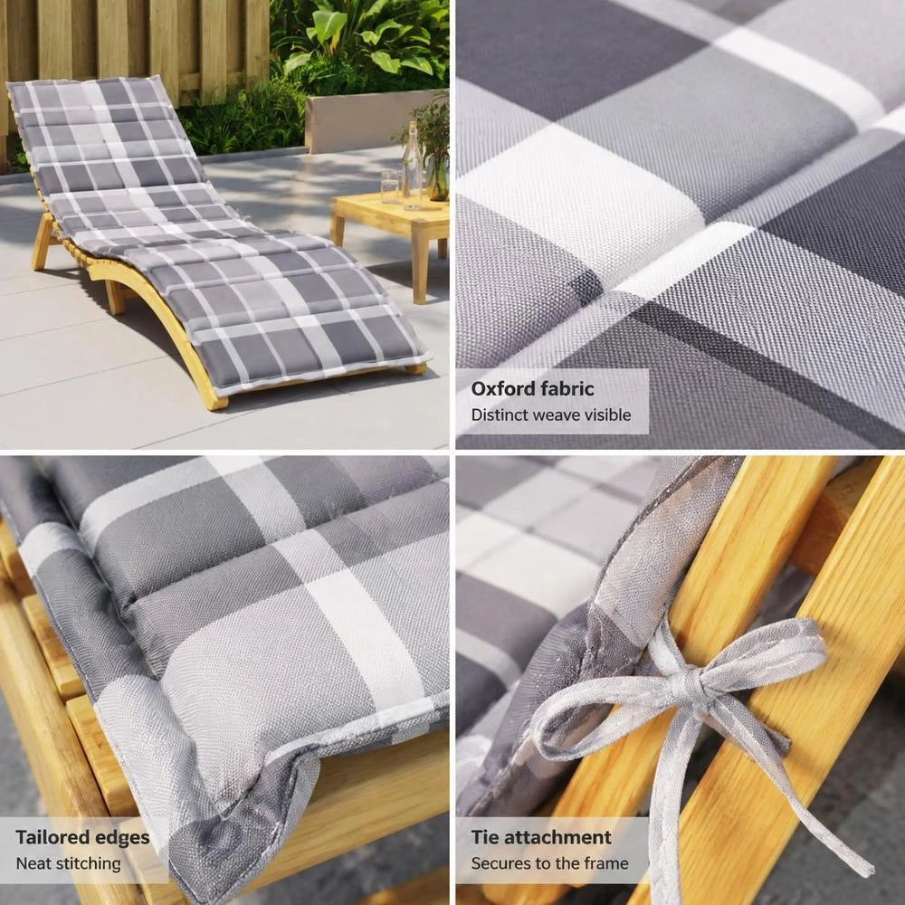 Sun Lounger Cushion, Grey Checkered Pattern, 200x60x3 Cm, Oxford Fabric