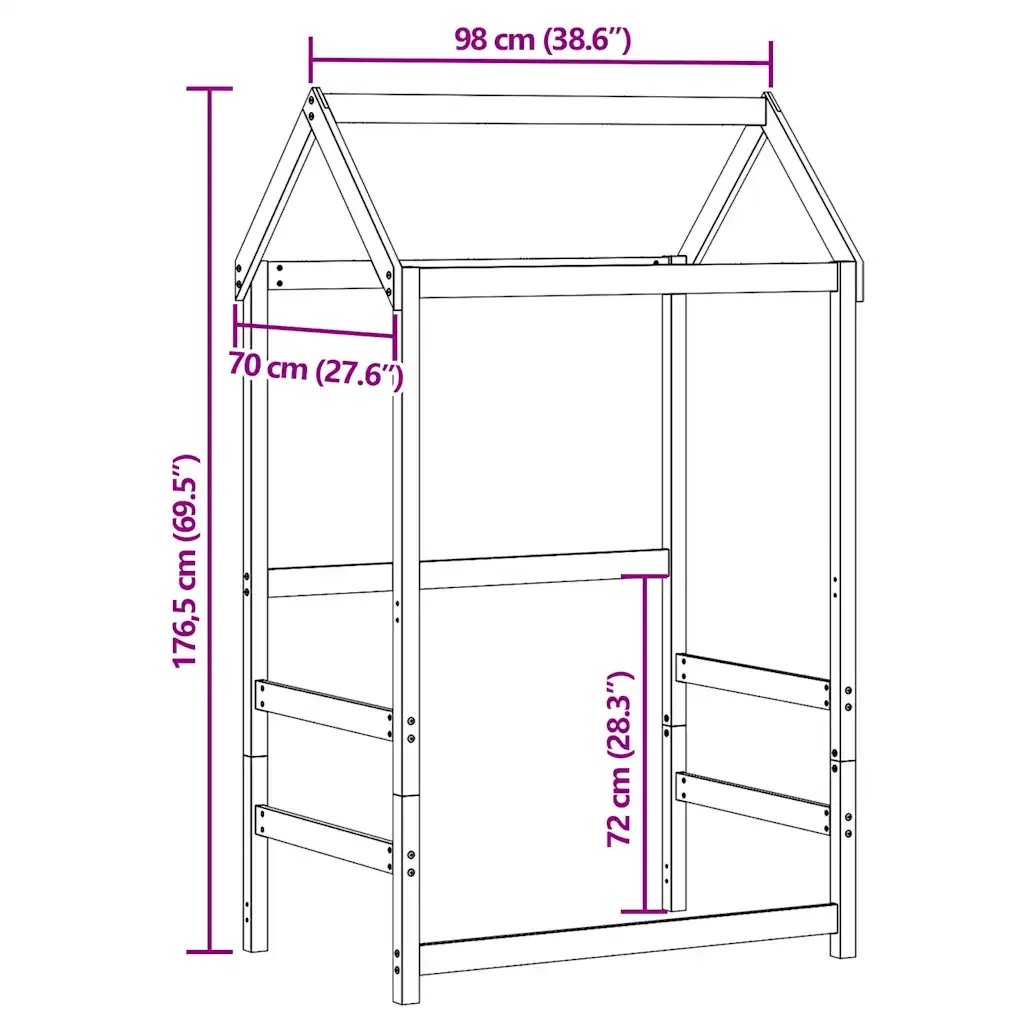 Tetto Letto Bambini Bianco 98x70x176,5 cm Legno Massello Pino