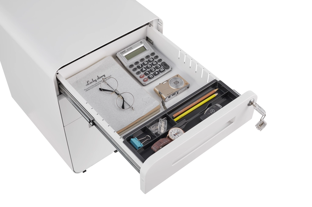 Cassettiera Mobile da Ufficio 3 Cassetti ¨C MINIMAL ¨C Bianco, Acciaio, A4/Legal