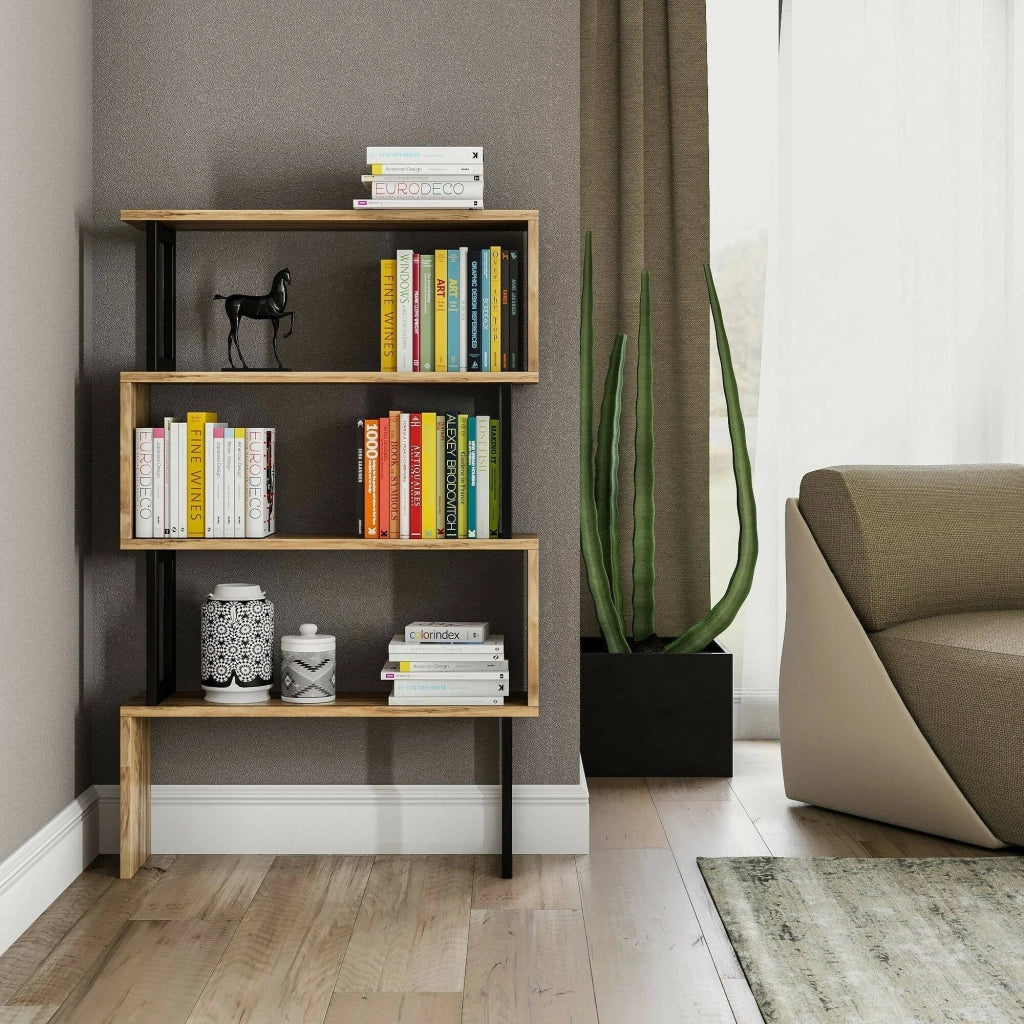 Libreria Haruto, Scaffale da ufficio, Mobile portalibri, Biblioteca, 80x22h128 cm, Noce