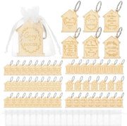 Sostegno per chiavi a forma di casa in legno - 60 pezzi - Sostegni per chiavi a anello - Scatole di organza - Nuove decorazioni per casa - Regali per la famiglia - Sostegno per chiavi per la casa