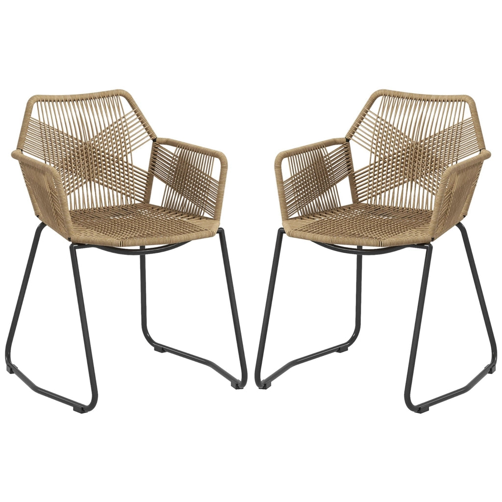 Set 2 Sedie da Pranzo Stile Boho da Interno con Schienale Basso e Braccioli 56x59x74 cm in Rattan PE Giallo
