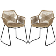 Set 2 Sedie da Pranzo Stile Boho da Interno con Schienale Basso e Braccioli 56x59x74 cm in Rattan PE Giallo