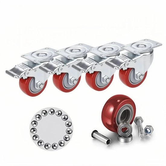 75 mm ruote inclinabili con freno, 4 pezzi, ruote per mobili, carico massimo 400 kg, ruote pesanti a doppia serratura 360 gradi per poltrone da ufficio e arredi esterni, rosso