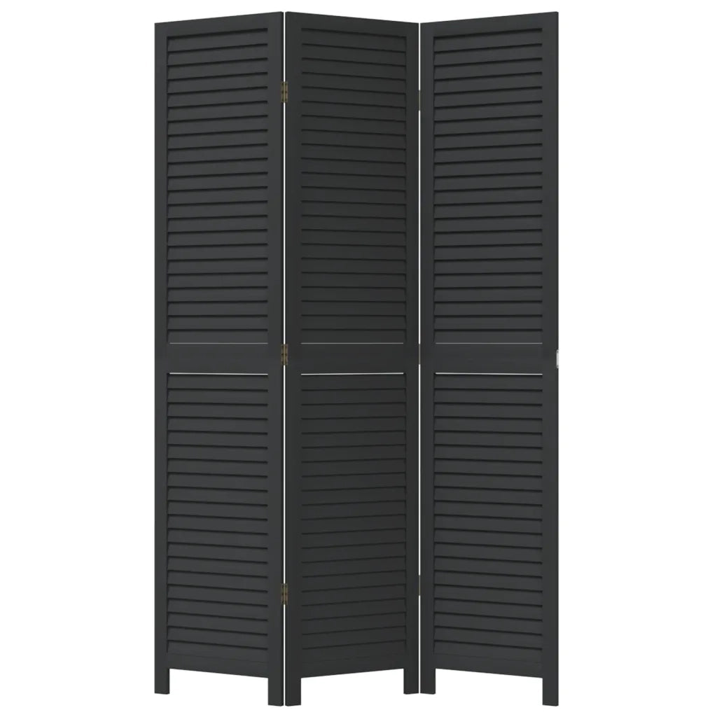 Divisorio Ambienti 3 Pannelli Nero Legno Massello di Paulownia 358846